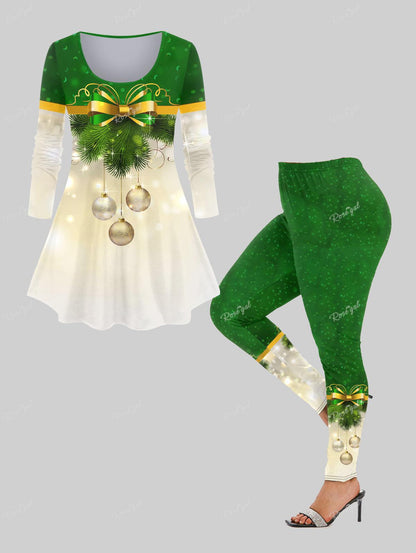 Women’s Christmas Cosplay Bodysuit – 3D Printed Women’s Tee and Leggings Two-Piece Outfit, Comfortable Graphic Holiday Sleepwear