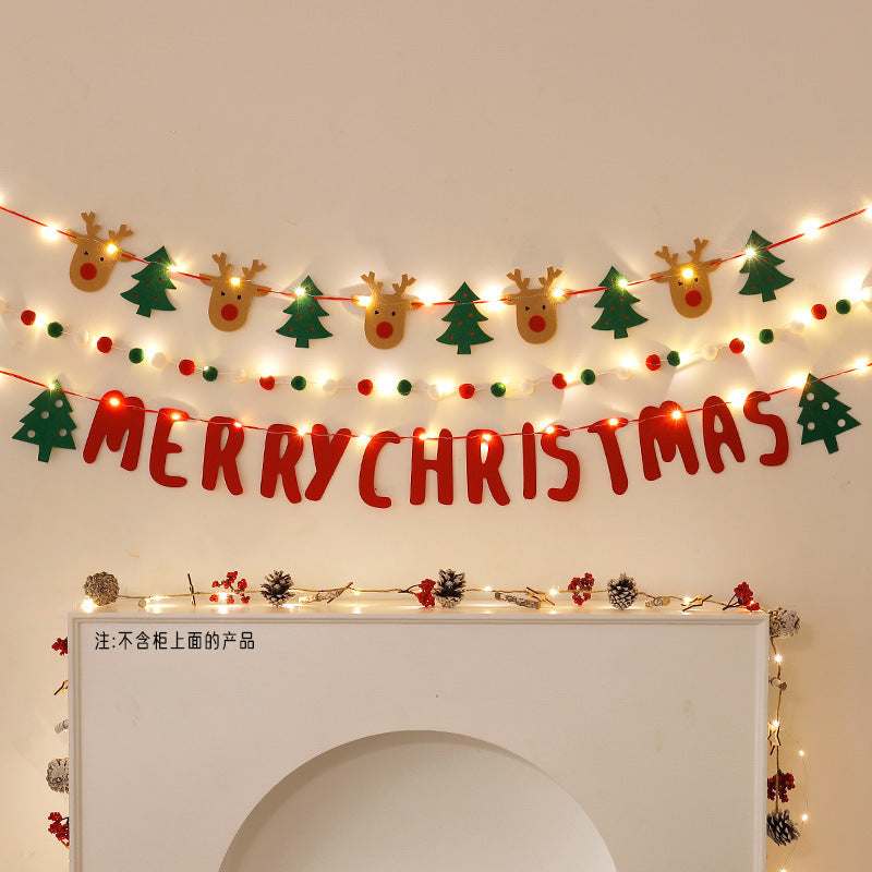 LED Christmas DIY Hanging Banner Lights – Handmade String Flag with Holiday Pendants for Home Backgrounds, Parties & Merry Xmas Décor