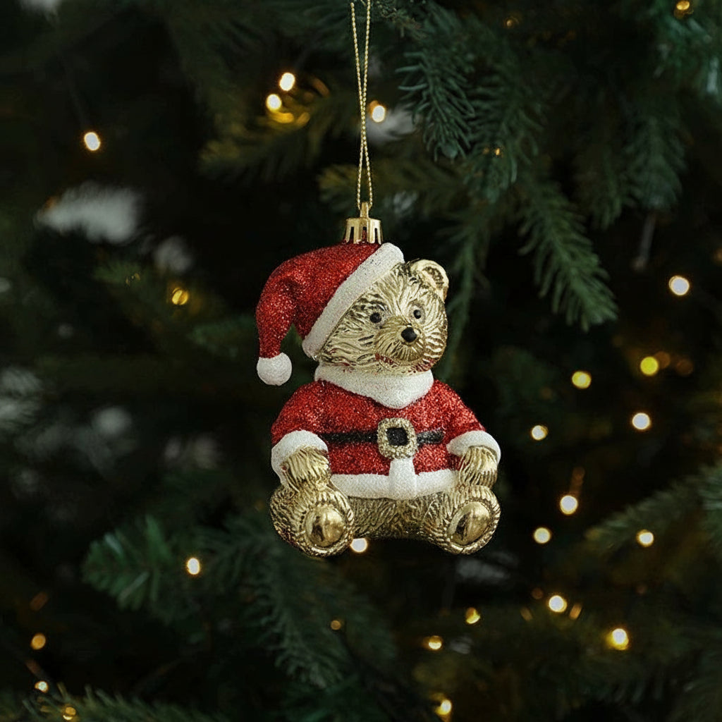 Gold Bear Bell Christmas Tree Ornaments – Holiday Hanging Decoration for Home, Parties, New Year & Festive Navidad Décor