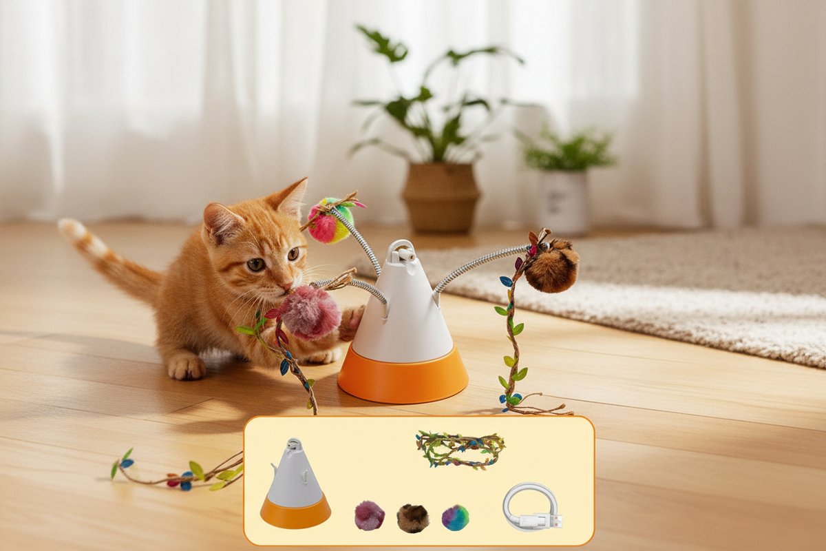 Interactive Cat Toy – 360° Rotating Laser and Simulated Meow Sound with Multiple Play Modes for Exercise, Stimulation and Indoor Entertainment