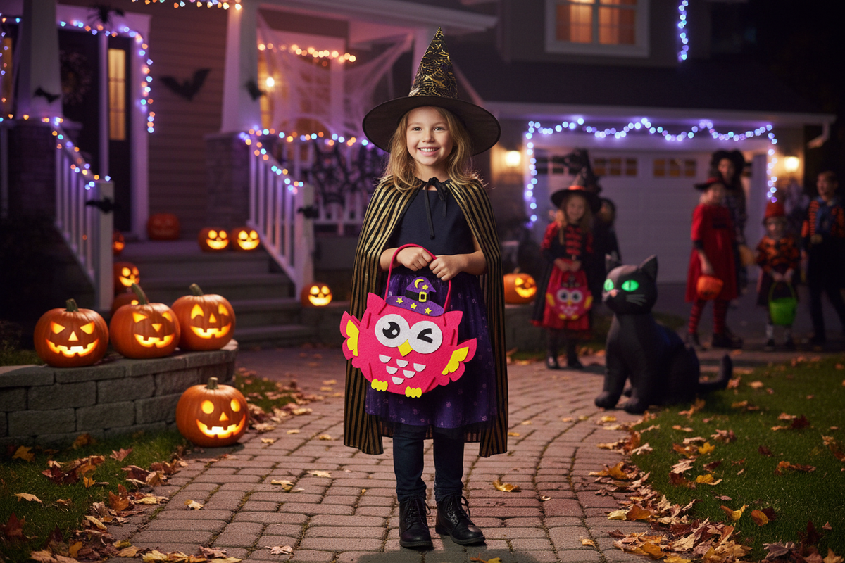 Halloween Pumpkin Candy Bag Kit – DIY Felt Treat Tote Craft Set for Kids, Kindergarten Activities, Party Favors and Handmade Holiday Fun