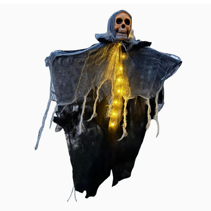 Lighted Hanging Ghost Decoration – Halloween Skull Skeleton Gauze Ornament for Gardens, Homes and Outdoor Party Scenes with Spooky Built-In Illumination