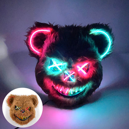 Glowing Bear Horror Mask - LED Light Up Scary Costume Mask for Halloween Cosplay Party Props