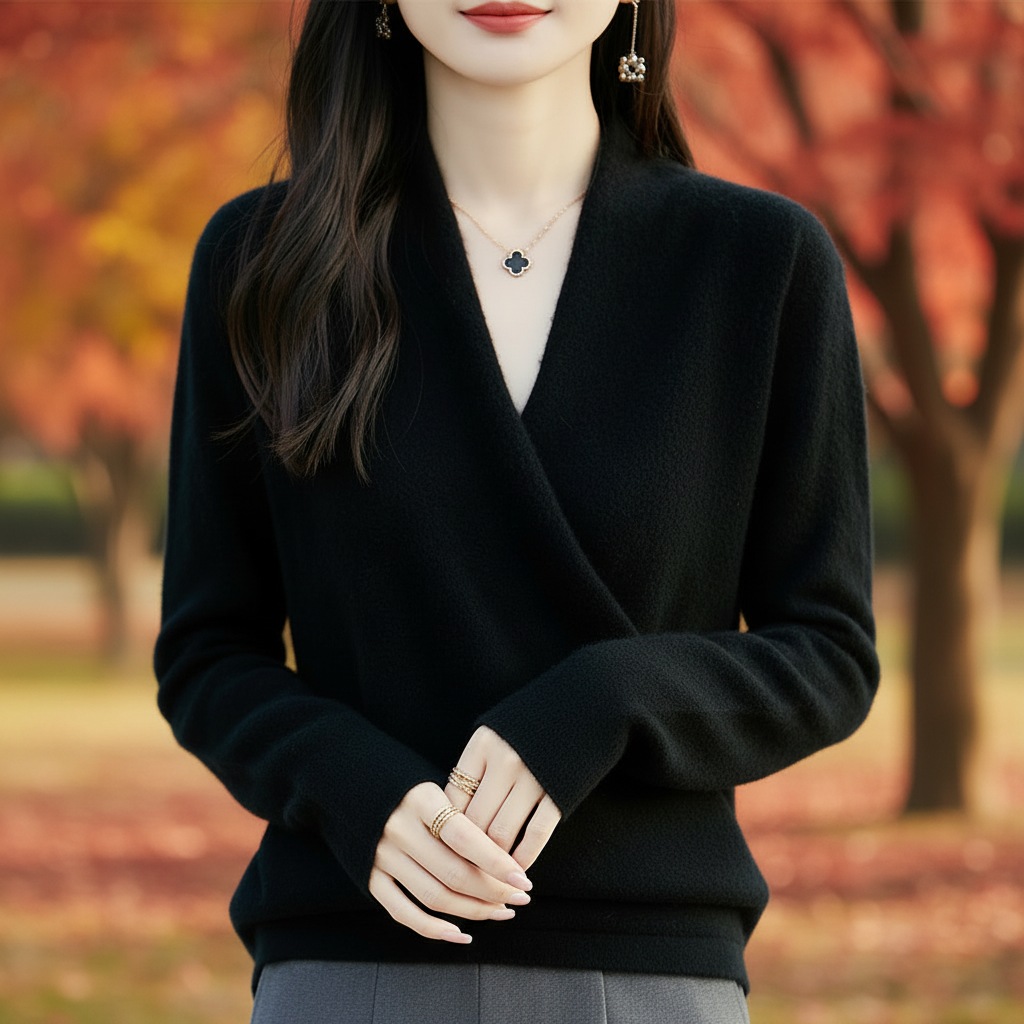 Women's  Merino Wool Cashmere Sweater – Thick Loose Fit Long Sleeve Pullover for Warm Autumn Winter Luxury and Everyday Comfort