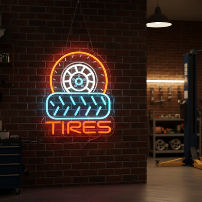 Brake Pads Neon Sign – USB LED Garage Wall Decor for Car Lovers, Racing Fans, Workshops, Bars and Man Cave Lighting
