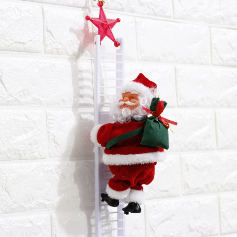 Electric Climbing Ladder Santa Claus - Musical LED Light Christmas Decor Ornament for Trees, Festive Hanging Holiday Decoration for Home & Party Displays