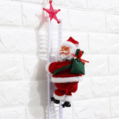 Electric Climbing Ladder Santa Claus - Musical LED Light Christmas Decor Ornament for Trees, Festive Hanging Holiday Decoration for Home & Party Displays