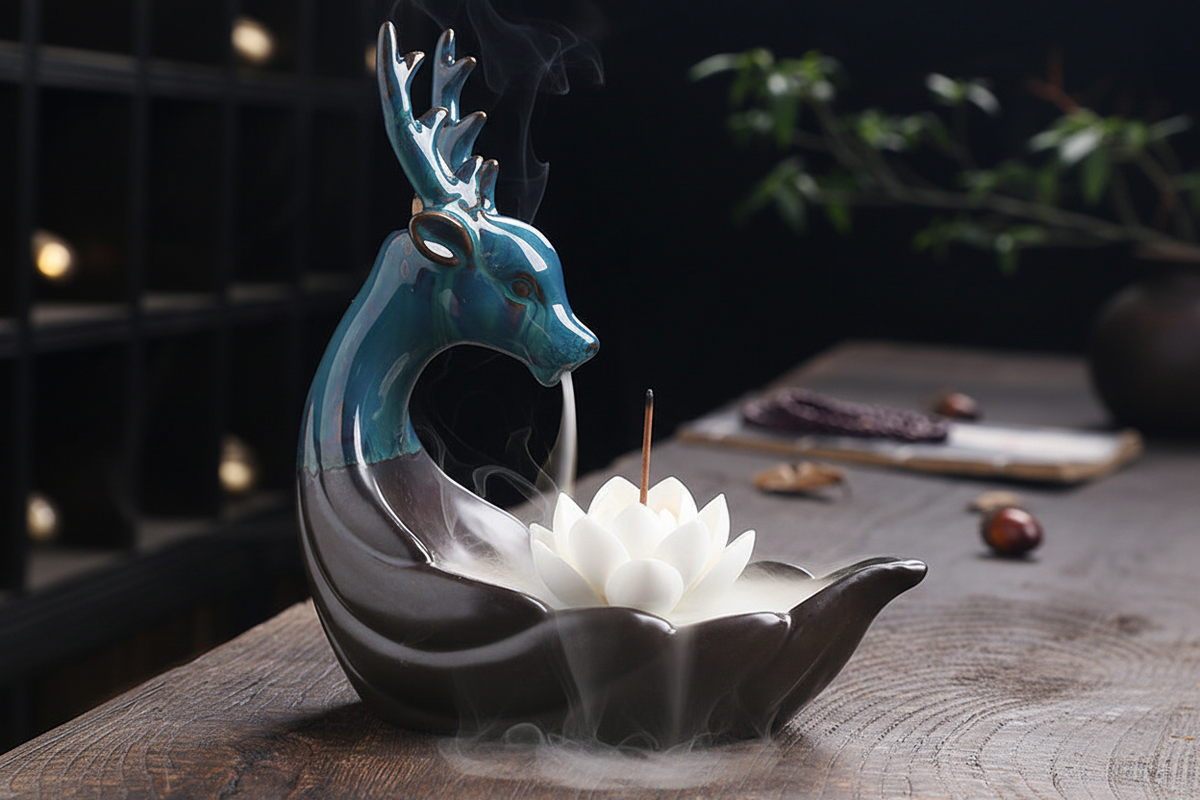 Nordic Deer Ceramic Backflow Incense Burner – Modern Home Decor Aromatherapy Ornament for Living Room, Bedroom and Meditation Spaces