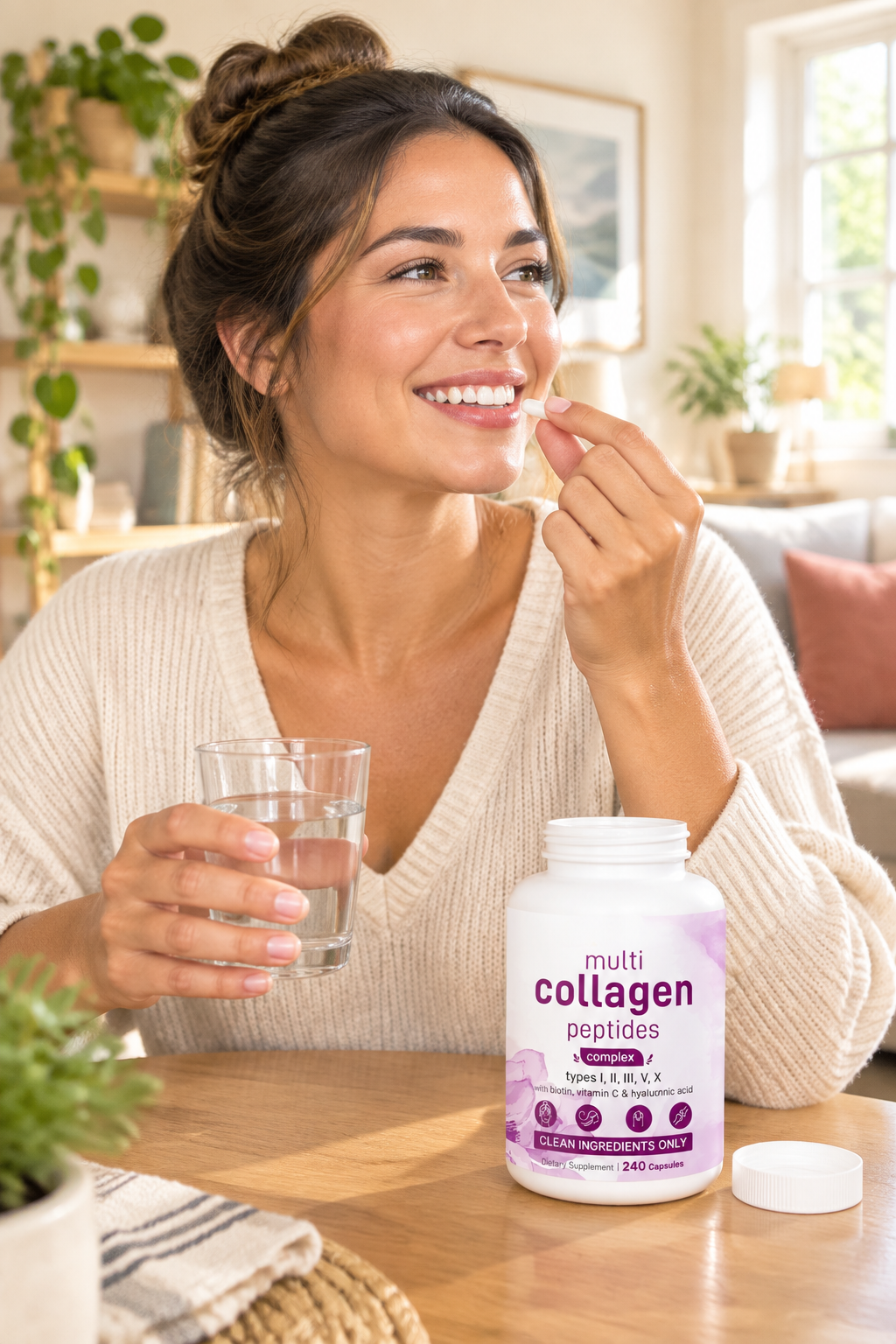 Multi Collagen Peptides Capsules – 240-Count Types I, II, III, V and X with Biotin, Vitamin C and Hyaluronic Acid