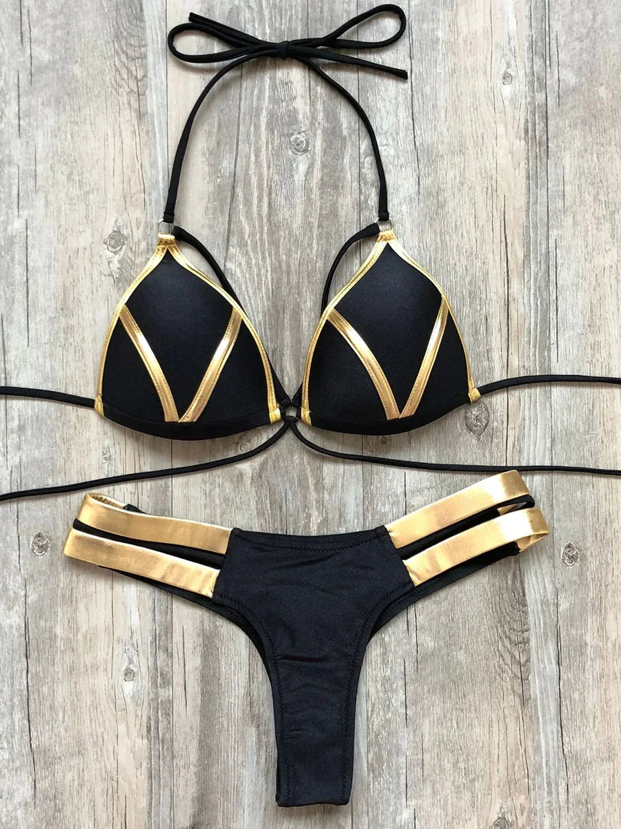 Halter Push-Up Brazilian Bikini Set – Bandage String Swimsuit for Women, Sexy Two-Piece Beachwear for 2025 Trends