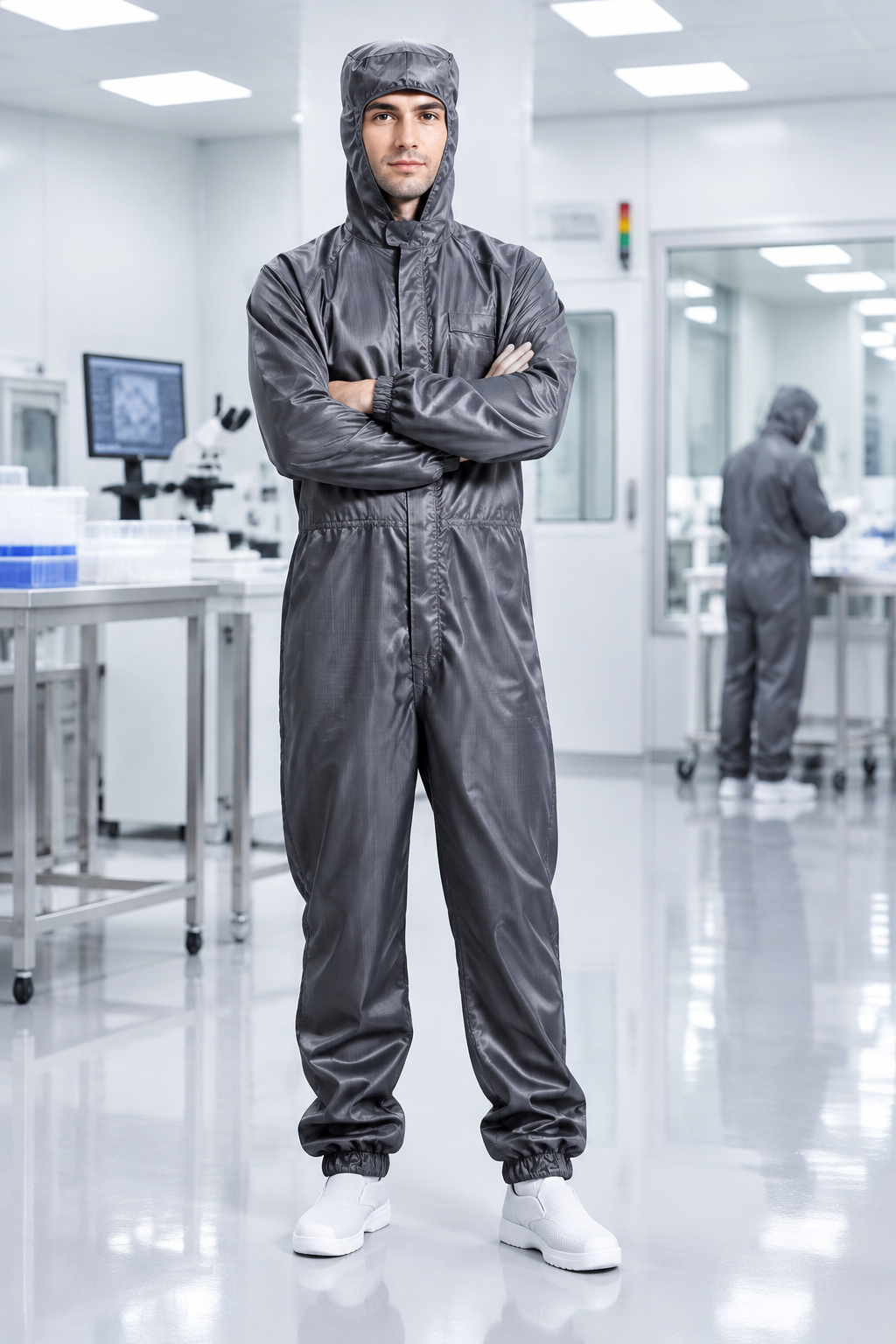Unisex Hooded Cleanroom Coveralls – Dust-Proof Anti-Static One-Piece Work Uniform for Clean Environments, Protective Tasks and Professional Workplace Wear