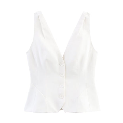 Minimalist Sleeveless V-Neck Vest – Single-Breasted Summer Essential Top for Effortless All-Match Women’s Fashion Styling
