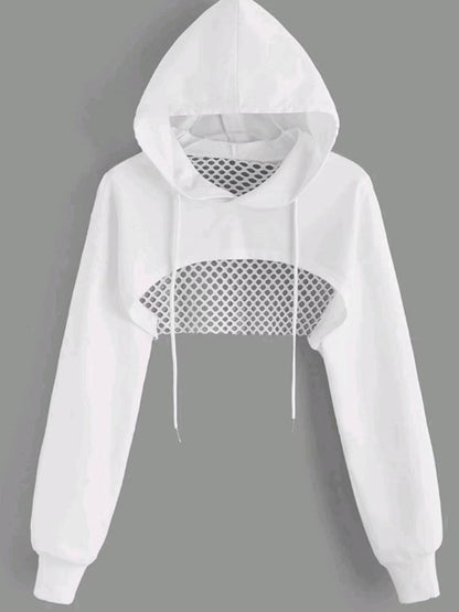 Street Sport Super Crop Hoodie – Hollow Out Drawstring Drop Shoulder Sports Top for Gym Layering and Trendy High-Fashion Athletic Streetwear Looks