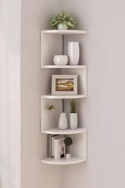 Corner Floating Shelf –5-Tier Wall Mounted Triangular Storage Rack for Bathroom, Bedroom, Living Room and Space Saving Organization