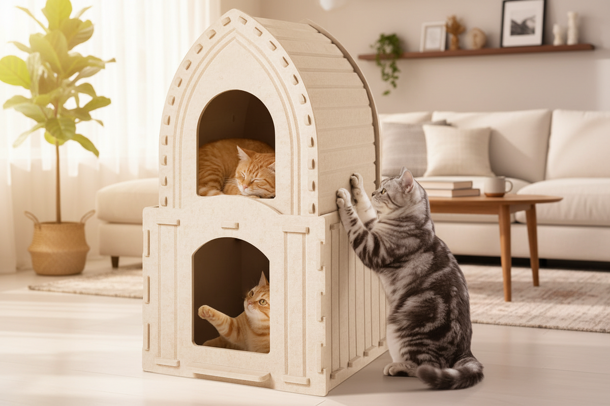 Multi-Function Detachable Cat House – Two-Storey Indoor Kitty Condo with Washable Cushioned Bed for Kittens and Multiple Small Pets
