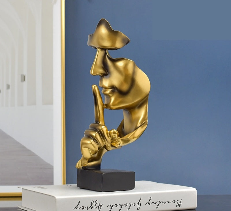 Abstract Resin Silence is Gold Statue - Thoughtful Art Sculpture for Living Room or Office Desktop, Perfect Gift for Creatives