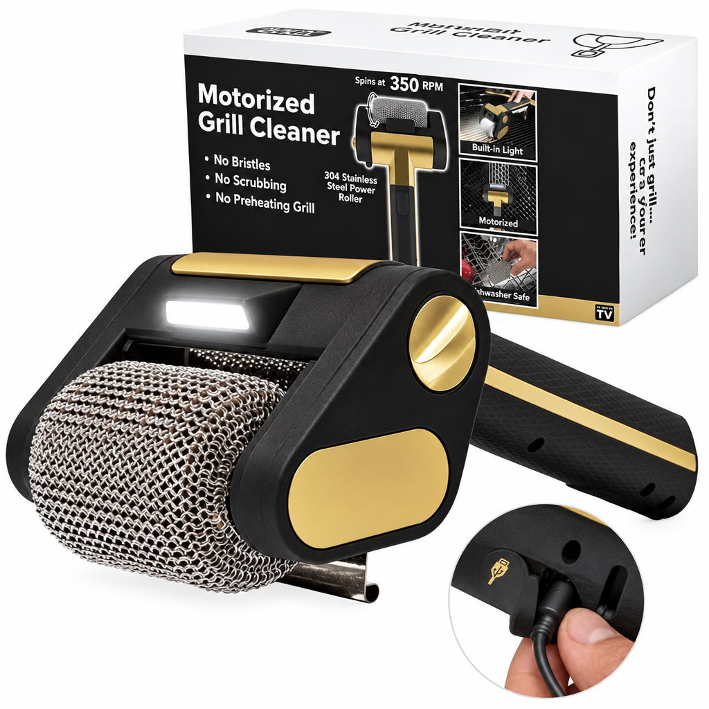 Rechargeable Electric Grill Brush – LED-Lighted BBQ Cleaner with 304 Stainless Steel Replaceable Heads for Fast, Powerful Barbecue Grate Cleaning