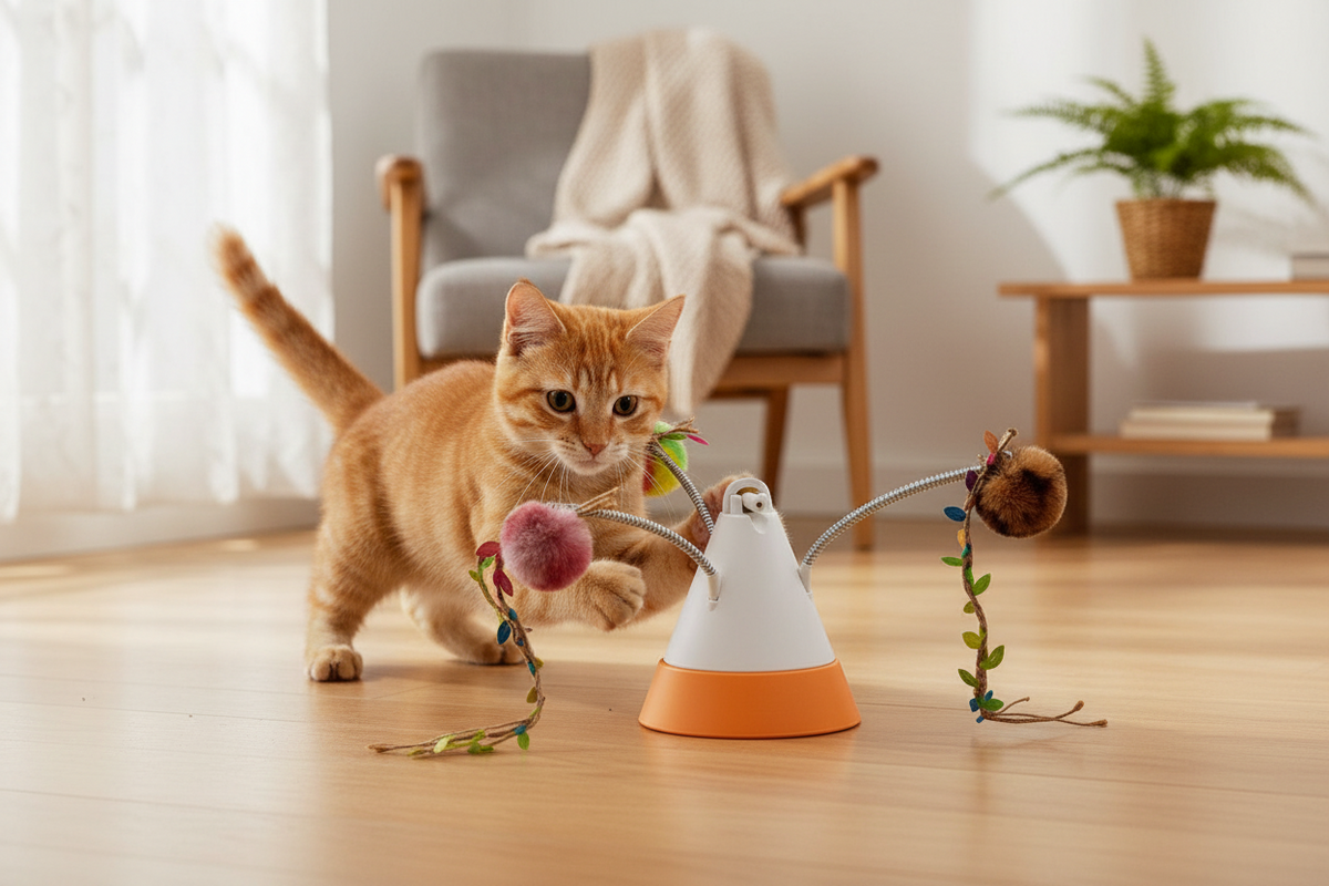 Interactive Cat Toy – 360° Rotating Laser and Simulated Meow Sound with Multiple Play Modes for Exercise, Stimulation and Indoor Entertainment