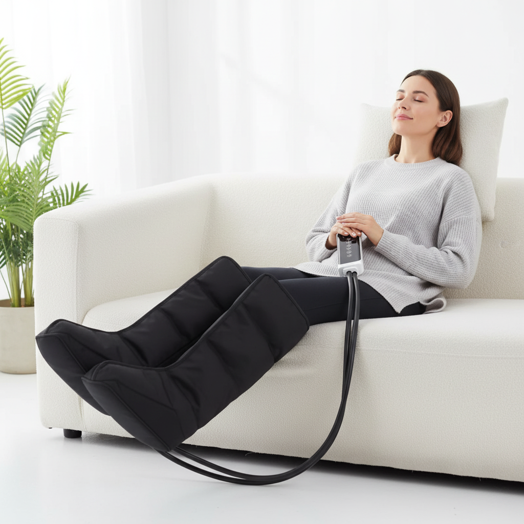 Electric Pneumatic Leg Massager – Extended Thigh, Calf and Foot Compression Device with Remote Control for Deep Relaxation and Circulation Support