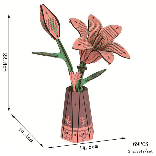 Wooden Flower Puzzle Kit - 3D DIY Handmade Craft Model for Decoration, Creative Gift for Birthday and Mother's Day