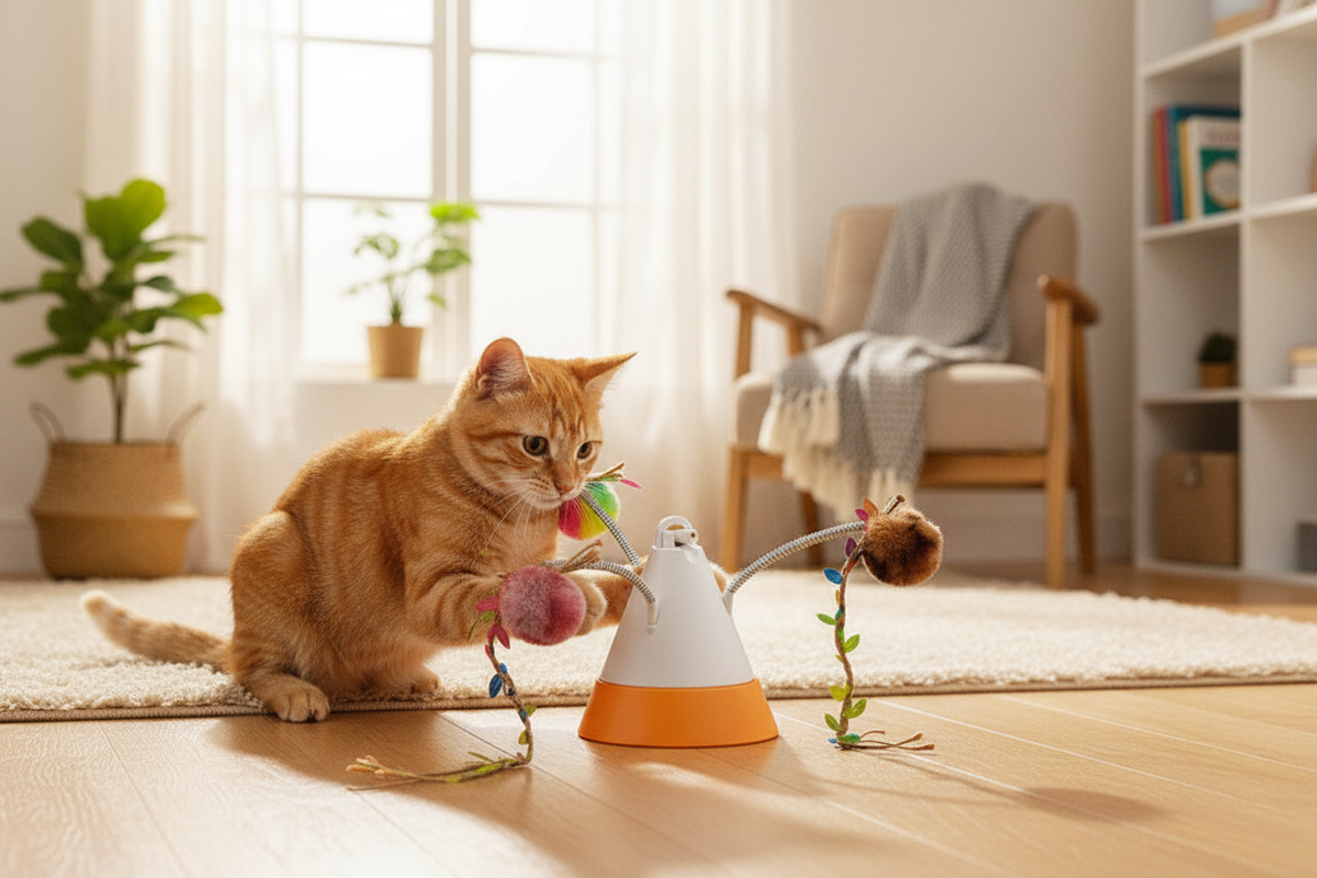 Interactive Cat Toy – 360° Rotating Laser and Simulated Meow Sound with Multiple Play Modes for Exercise, Stimulation and Indoor Entertainment