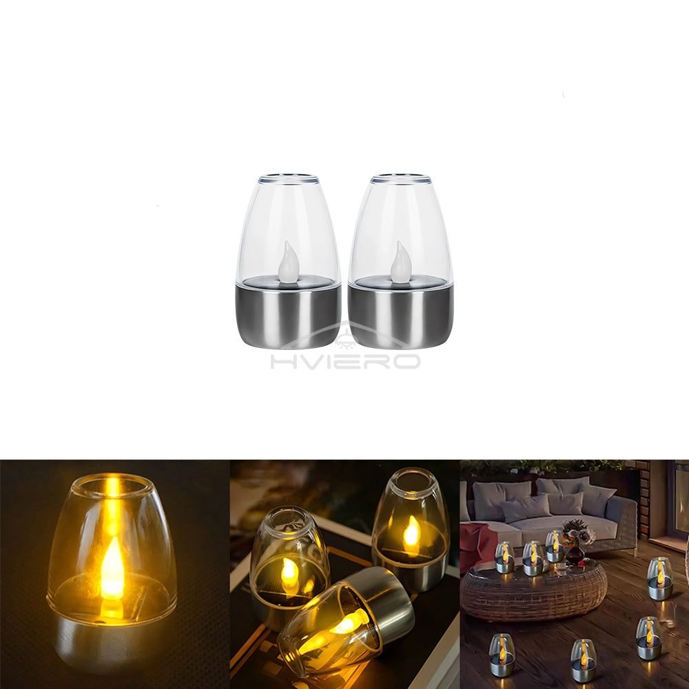 Solar LED Stainless Steel Candle Light – Outdoor Courtyard Decorative Night Lamp for Garden Atmosphere Lighting