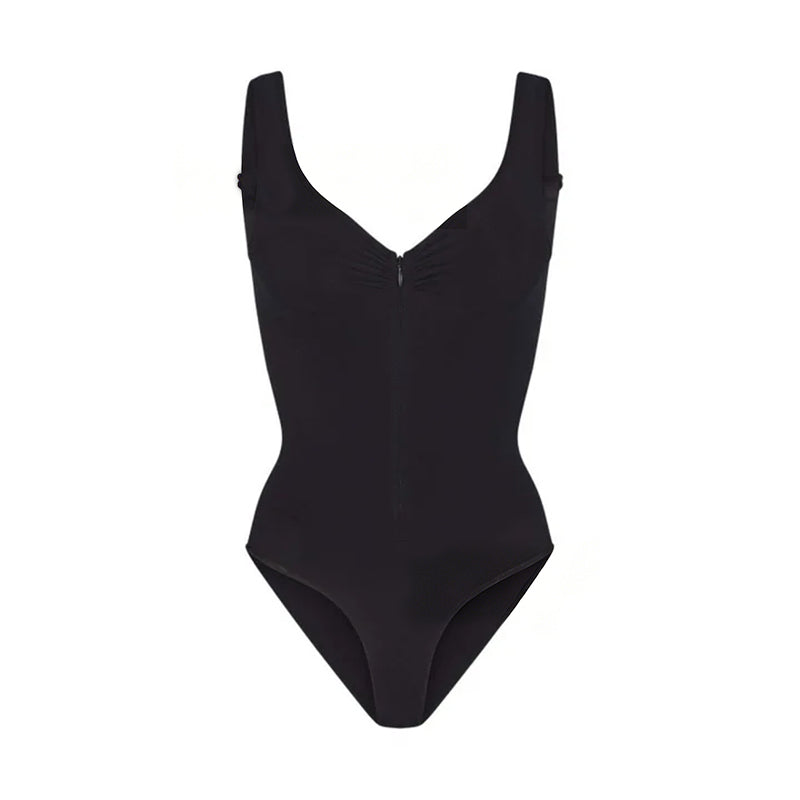 Sleeveless V-Neck Bodysuit – Slim Stretchy Zipper Tank Top for Women, Chic 2026 Spring Summer Parties and Elegant Everyday Styling