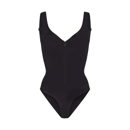 Sleeveless V-Neck Bodysuit – Slim Stretchy Zipper Tank Top for Women, Chic 2026 Spring Summer Parties and Elegant Everyday Styling