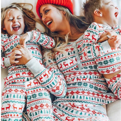 Christmas Family Matching Pajamas – Allover Print Two-Piece Sets for Parents and Kids with Baby Romper, Holiday Sleepwear Ensemble