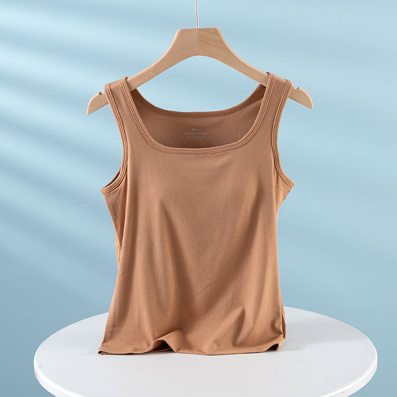 Integrated Strap Vest Top with Chest Pad – Women’s Built-In Bra Innerwear Base Shirt for Daily Comfort and Style
