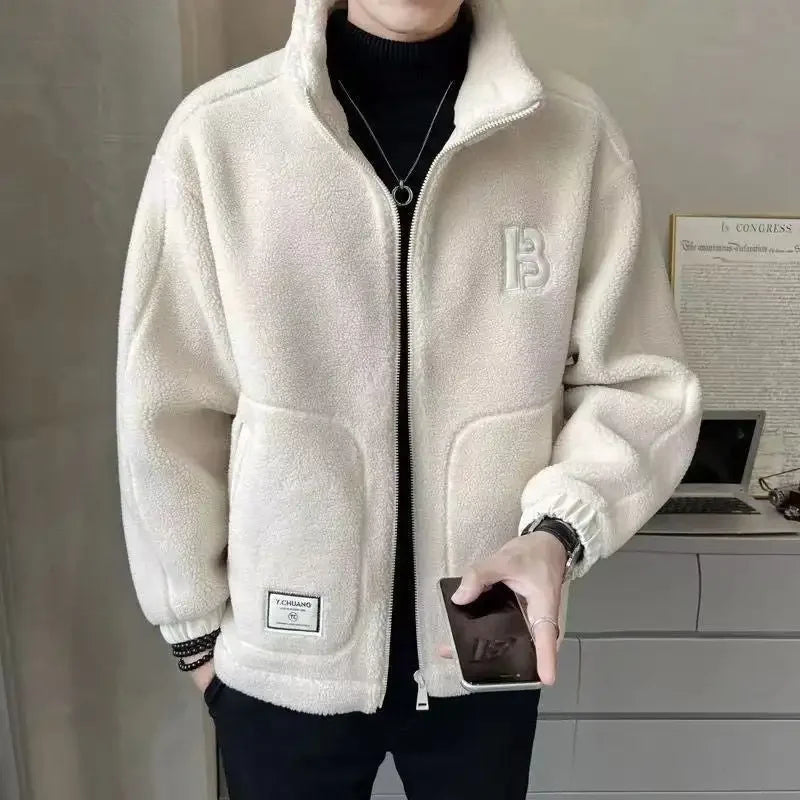 Men’s Thick Faux Wool Jacket – Cashmere Cotton Winter Coat for Casual Sportswear, Warm Daily Outfits, Holiday Season Fashion, Christmas Sale Style