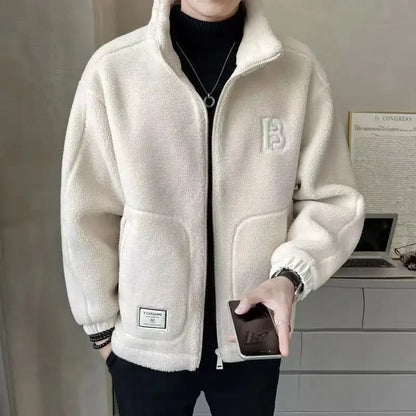 Men’s Thick Faux Wool Jacket – Cashmere Cotton Winter Coat for Casual Sportswear, Warm Daily Outfits, Holiday Season Fashion, Christmas Sale Style