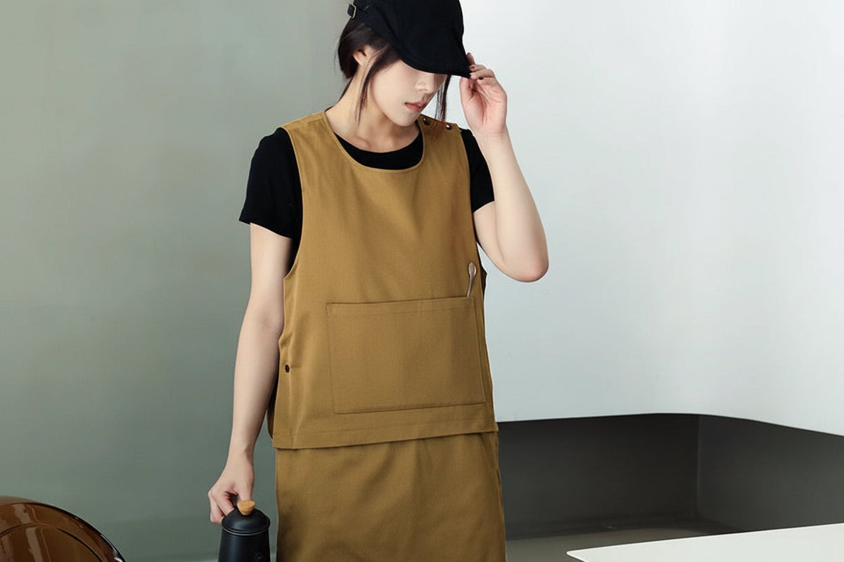 Waterproof Café & Kitchen Apron with Pockets – Stain-Resistant Detachable Work Vest for Baristas, Hairdressers, Catering & Home Chefs