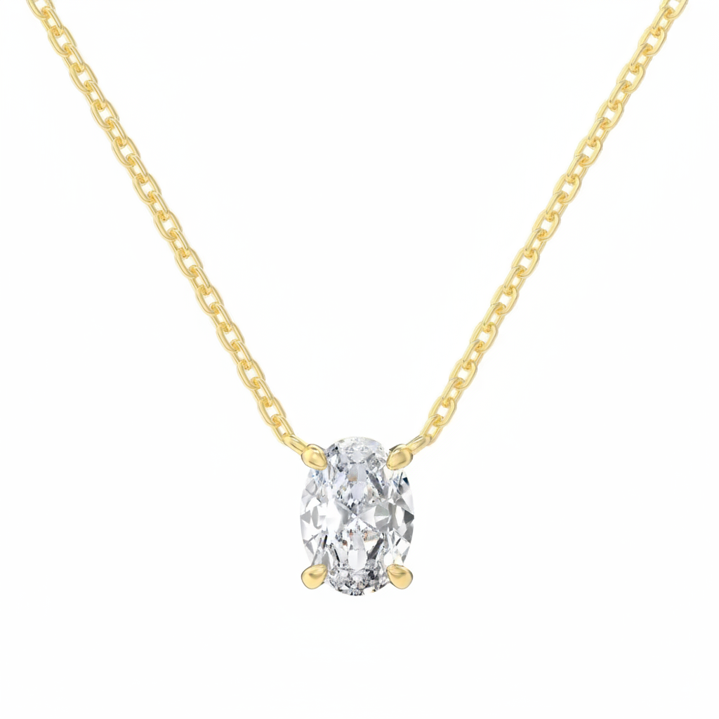Oval Cut Solitaire Moissanite Pendant Necklace – Certified Diamond-Look S925 Silver Fine Jewelry with Elegant Neck Chain for Women, Weddings and Special Gifts