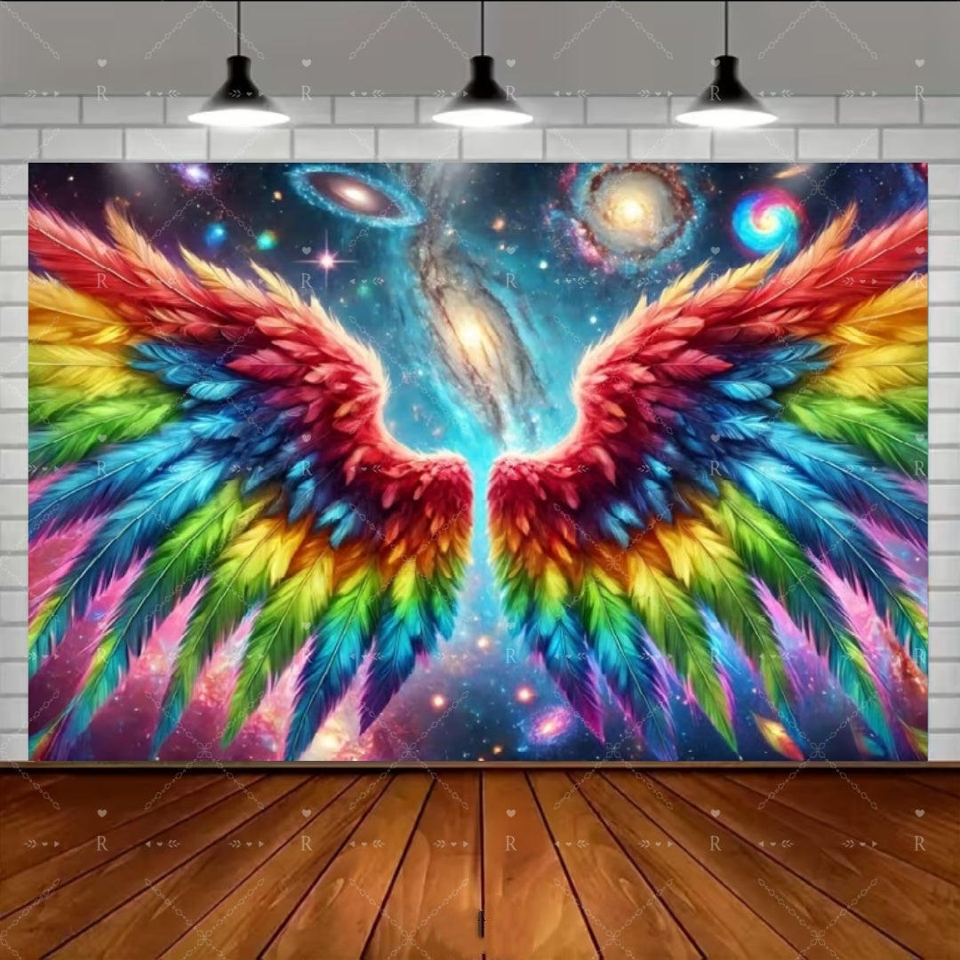 Neon Angel Wings Tapestry – 3D UV-Reactive Luminous Wall Decor for Gaming Rooms, Bedrooms and Living Spaces with Striking Glow Effects
