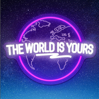 The World Is Yours Neon Sign – USB Planet LED Wall Light for Parties, Tiki Bars, Game Rooms and Bedroom Decor