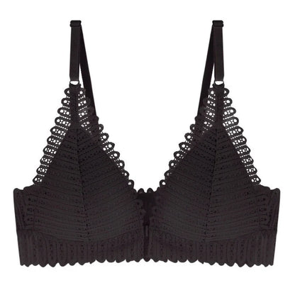 Lace Front-Closure Push-Up Bra – Wireless Backless Plus-Size Lingerie with Adjustable Lift and Flattering Support for Dresses, Parties and Everyday Confidence