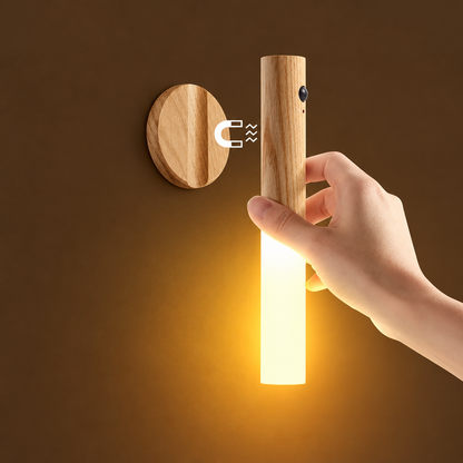 Rechargeable Wooden Motion Sensor Wall Light – Wireless USB LED Night Lamp for Hallways, Bedrooms, Stairs and Convenient Hands-Free Illumination