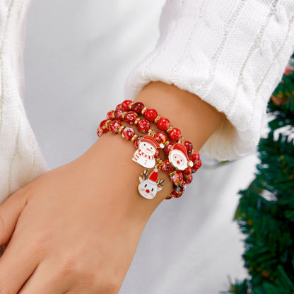 Enchanting Santa Bead Bracelet Set – Colorful Elastic Christmas Jewelry for Women, Holiday Reindeer Bracelets for Festive Outfits & Gifting