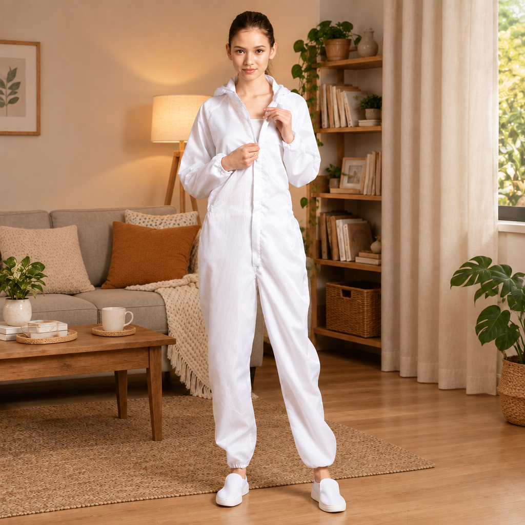 Unisex Hooded Cleanroom Coveralls – Dust-Proof Anti-Static One-Piece Work Uniform for Clean Environments, Protective Tasks and Professional Workplace Wear