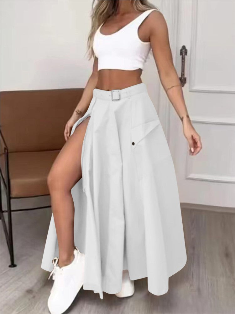 Women's Fashion High Waist Maxi Skirt Set – Casual Women’s Two Piece Outfit with Tank Top and Slit Skirt, Summer Streetwear Fashion