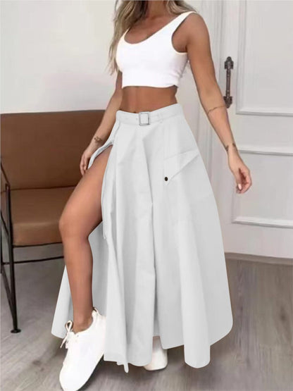 Women's Fashion High Waist Maxi Skirt Set – Casual Women’s Two Piece Outfit with Tank Top and Slit Skirt, Summer Streetwear Fashion