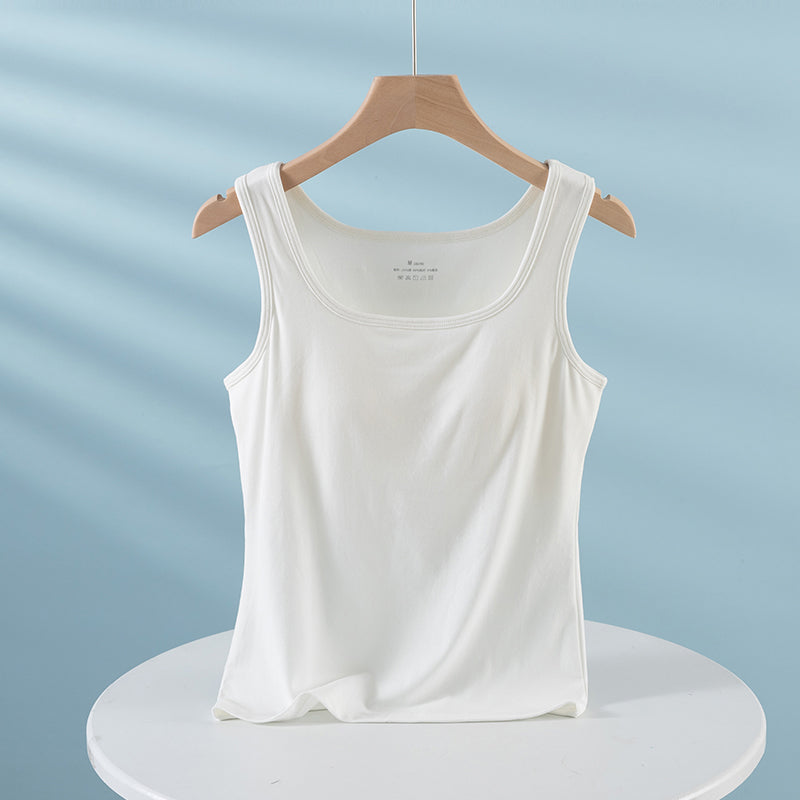 Integrated Strap Vest Top with Chest Pad – Women’s Built-In Bra Innerwear Base Shirt for Daily Comfort and Style