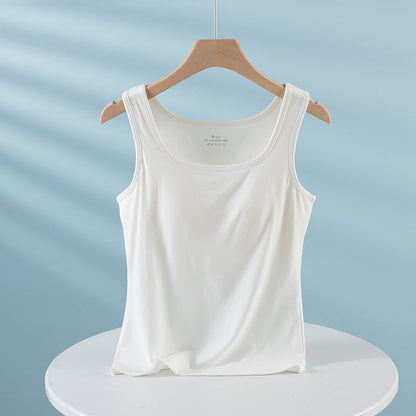 Integrated Strap Vest Top with Chest Pad – Women’s Built-In Bra Innerwear Base Shirt for Daily Comfort and Style