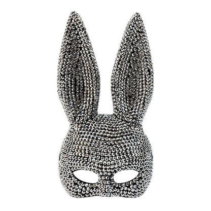 Rhinestone Rabbit Masquerade Mask – Glitter Acrylic Full-Face Costume for Women, Theater Performances, Halloween Parties, Roleplay and Glamorous Photo Shoots
