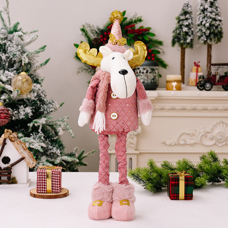Pink Telescopic Christmas Doll Set – Santa, Snowman & Reindeer Extendable Figurines for Holiday Home Decorations, Kids’ Festive Ornaments