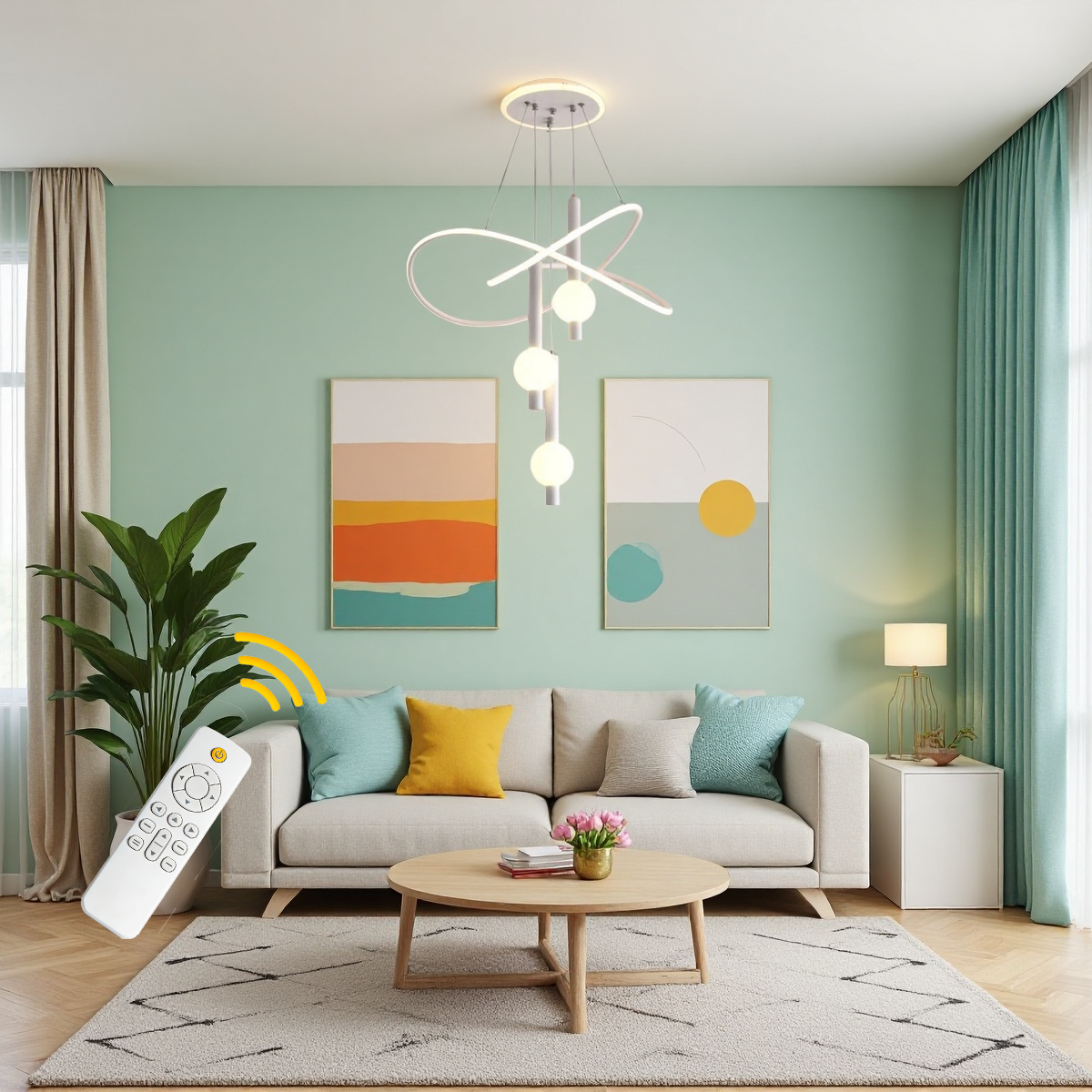 Lollipop LED Pendant Light – Adjustable Three Color Hanging Lamp with Remote Control for Dining Room, Bedroom and Modern Interiors