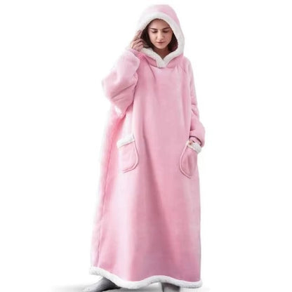 Giant Wearable Blanket Hoodie – 180cm Oversized Flannel Pajamas with Sleeves and Hood for Men and Women, Warm Winter Loungewear