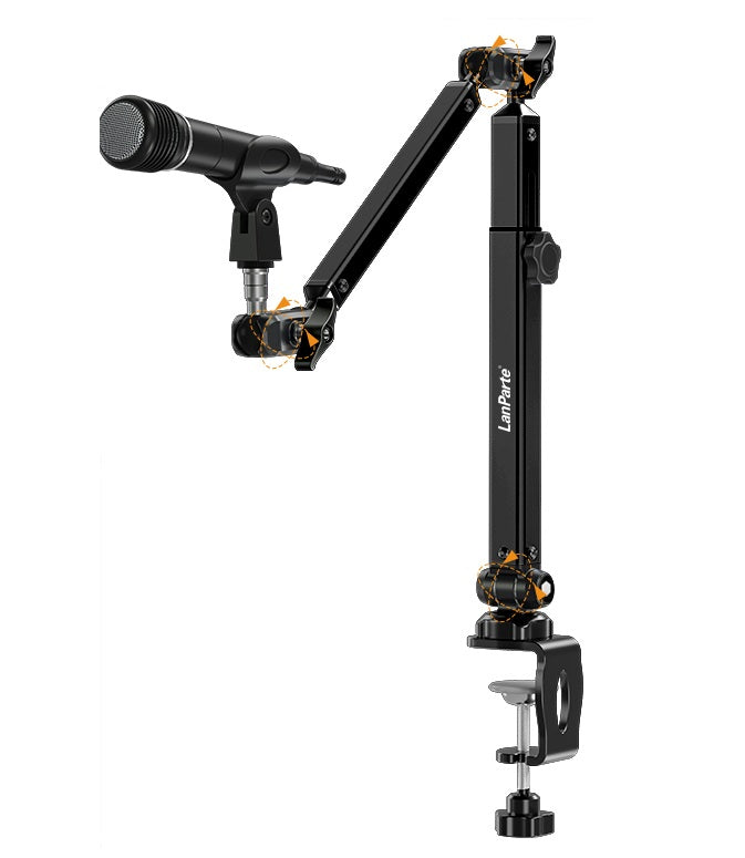 Adjustable Mic Boom Arm Desk Mount – 360° Swivel Microphone Stand with Detachable Riser Column for Streaming, Podcasting & Studio Recording