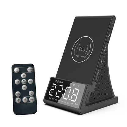 Wireless Charging Alarm Clock Speaker – LED Smart Clock with Bluetooth, FM Radio, USB Fast Charger & Modern Desktop Design